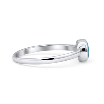 Round 6mm Thumb Ring Statement Fashion Ring Plain Band 925 Sterling Silver Petite Dainty Lab Created Blue Opal